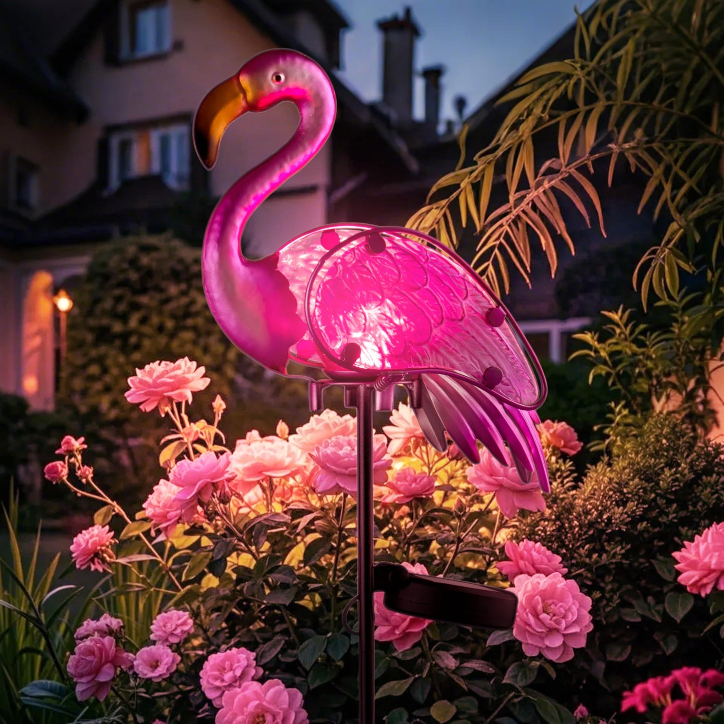 AWENDIETOU Garden Solar Lights,Pink Flamingos for Yard Art Decor,Solar Metal Flamingo Lights Outdoor,Solar Powered Statues for Yard and Garden,Flamingo Gifts for Women
