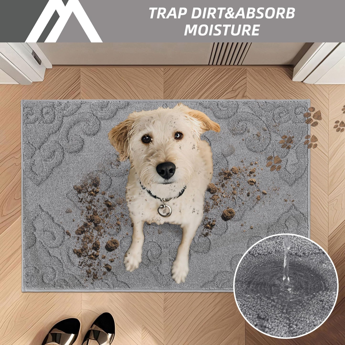 COSY HOMEER-Door-Mat-Non-Slip-Entryway-Rug 32”x48” Absorbent Welcome Mats Washable Dirt Trapper Door Mat Entrance Floor Mats for Front Back Doormats and Wet Shoes,Grey