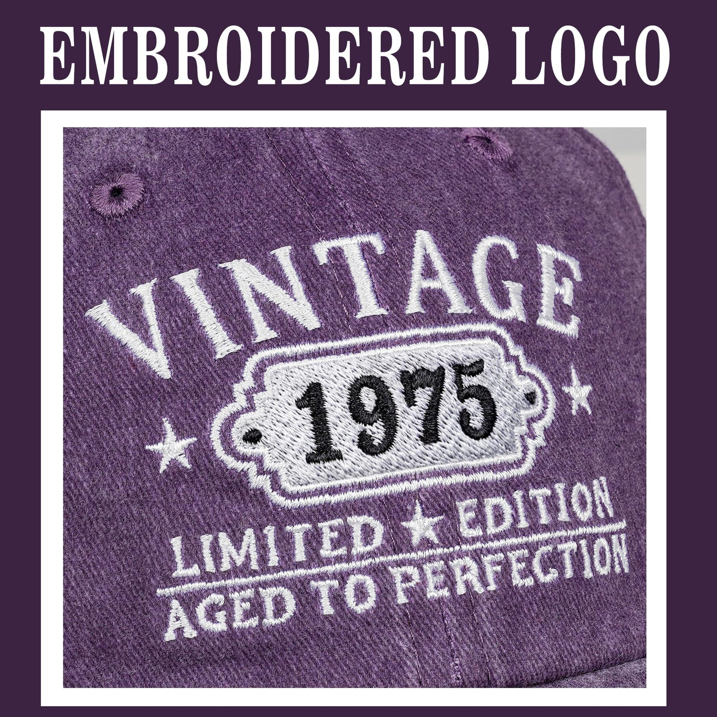 50th Birthday Gifts for Her Him Vintage 1975 Embroidered Black Baseball Cap Women Men (Purple)