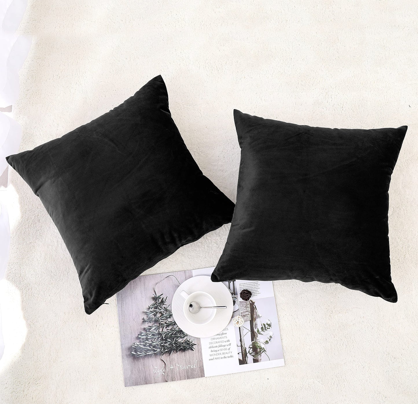 NiNi ALL Decorative Throw Pillow Covers Pack of 2 Velvet Throw Pillow Cases for Couch Pillows Cover Bedroom Living Room Outdoor, Pillow Covers 20x20 Inch Black