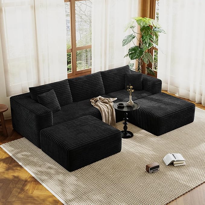 Fancyfire 108" Cloud Modular Sectional Couch with 2 Ottoman,Ultimate Comfort U-Shaped Deep Seat Sofa,Boneless Couch Upholstered 3-Seater Sofas for Living Room, No Assembly Required(Black)