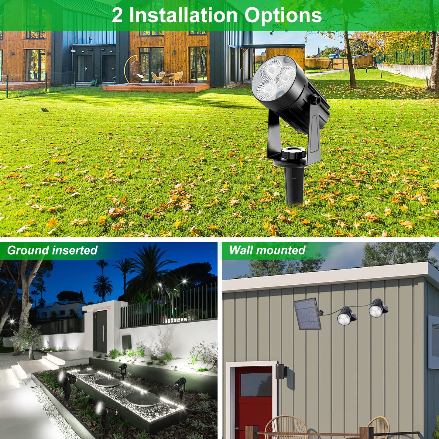 CREPOW Solar Spot Lights Outdoor, 3-in-1 Garden Spotlights IP65 Waterproof 9.8ft Cable, 5W 4000mAh Separated Solar Panel, Auto On/Off for Tree Patio Yard Driveway Pathway Pool(Cold White 6000K)