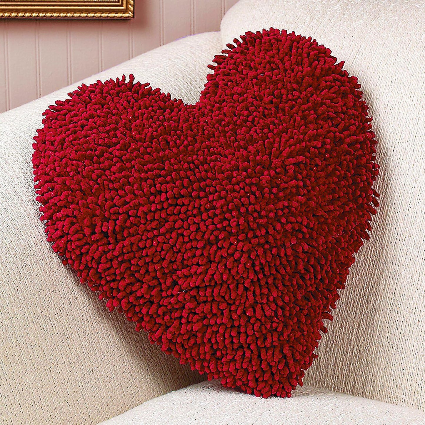 Fun Express Heart Shaped Chenille Pillow - 14 Inch - Valentine's Day Home Decor - for Valentine's for Your Loved one