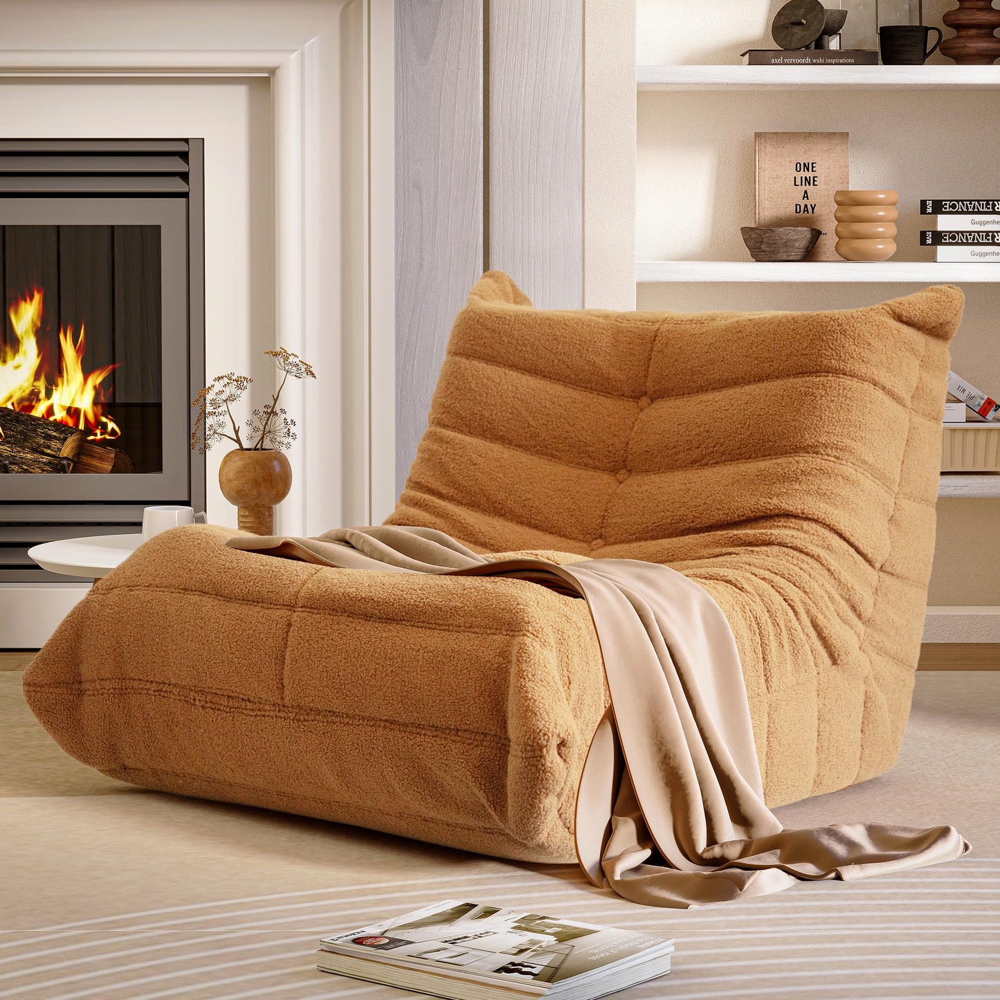 LAUSAINT HOME Bean Bag Chair for Adults Memory Foam Giant Bean Bag Chair with Ergonomic Design, Bean Bag Couch Chenille Fabric for Living Room and Bedroom, No Assembly Required (Brown)