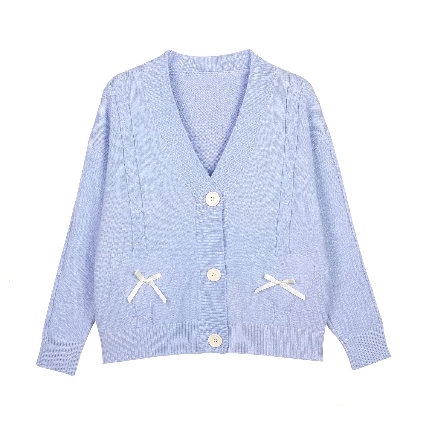 Japan Harajuku Kawaii Pink Knitted Cardigan Women's V-Neck Sweater Cute Bow Heart Korean JK School Uniform Jacket