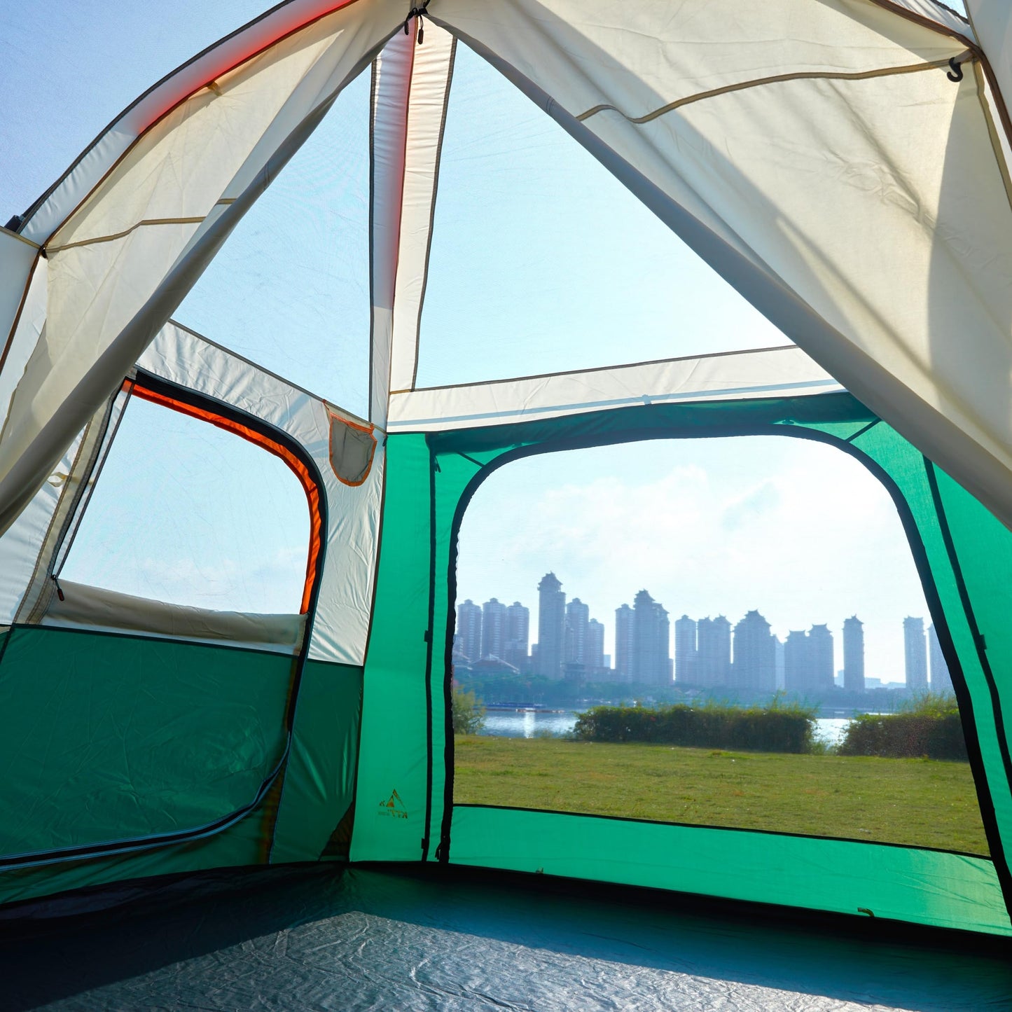 KTT Extra Large Tent 10 Person,Family Cabin Tents,2 Rooms,3 Doors and 3 Windows with Mesh,Straight Wall,Waterproof,Double Layer,Big Tent for Outdoor,Picnic,Camping,Family Gathering(Green)