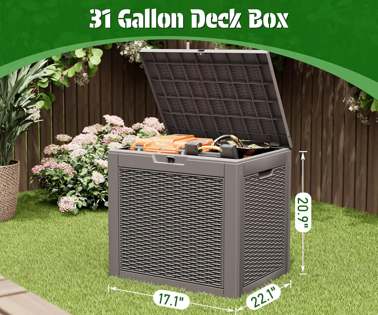 KAMABOKO 31 Gallon Outdoor Storage Box 2 Pack All-Weather Deck Box for Patio Furniture, Package Deliveries, Garden Tools, Pool Supplies & Cushions, Grey