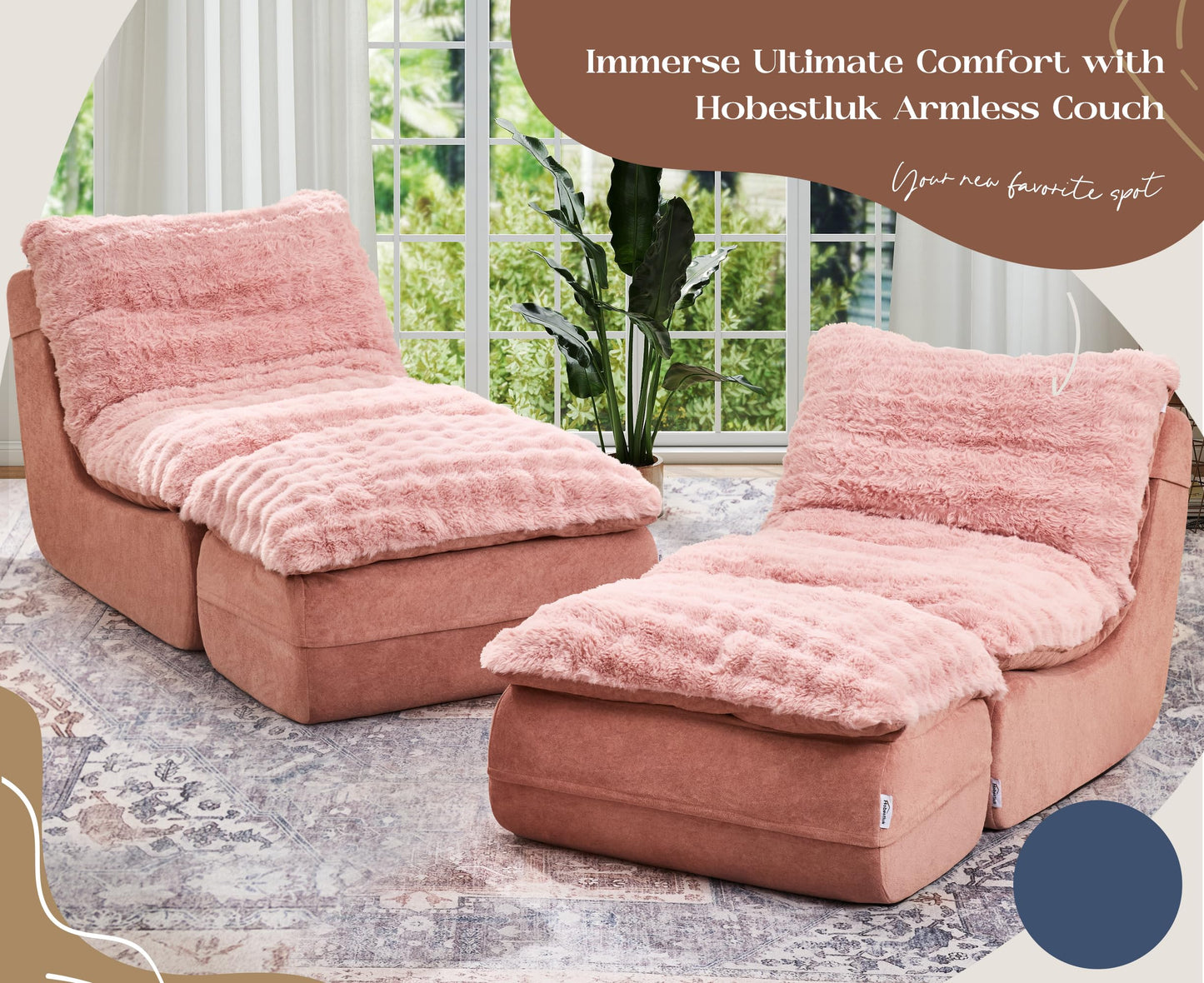 Hobestluk Sofa Couch Foam Sofa for Small Spaces Comfy Sofas with footrest Couch Recliner Small Sofas for Living Room, Bedroom, Apartment (Pink)