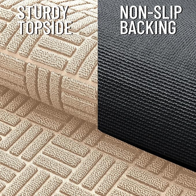 OLANLY Front Door Mat Outside Entrance 47x32, Absorbent, Heavy Duty Sturdy Natural Rubber Doormat Indoor Outdoor, Non-Slip, Stain and Fade Resistant, Low Profile Floor Mat for Entryway, Latte White