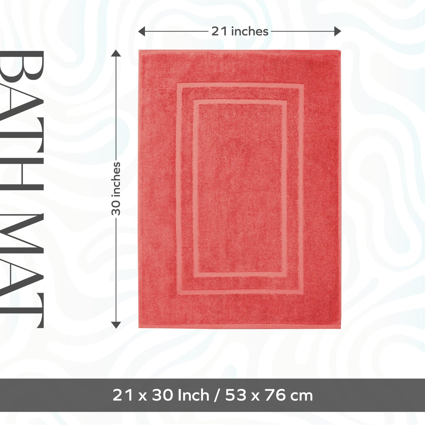 Feather & Stitch 2 Piece Towel Like Bath Mats (30x21 Inch) 100% Cotton Terry Mat for Hotel, Spa, Shower Floor Mats [NOT A Bathroom Rug], Soft Absorbent Washable Mats - Coral