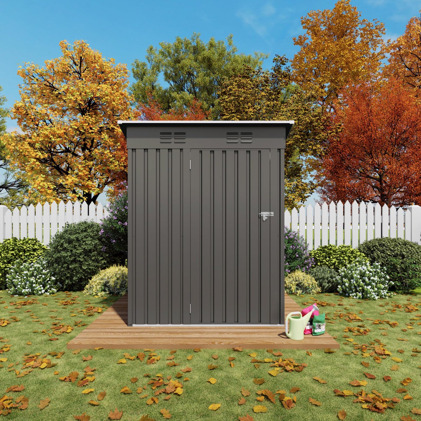5x3FT Metal Storage Shed Outdoor Garden Tool Shed, Galvanized Steel Compact Weather Resistant Backyard Organizer, Lockable Utility Storage House for Patio Courtyard Equipment Storage Multi Use