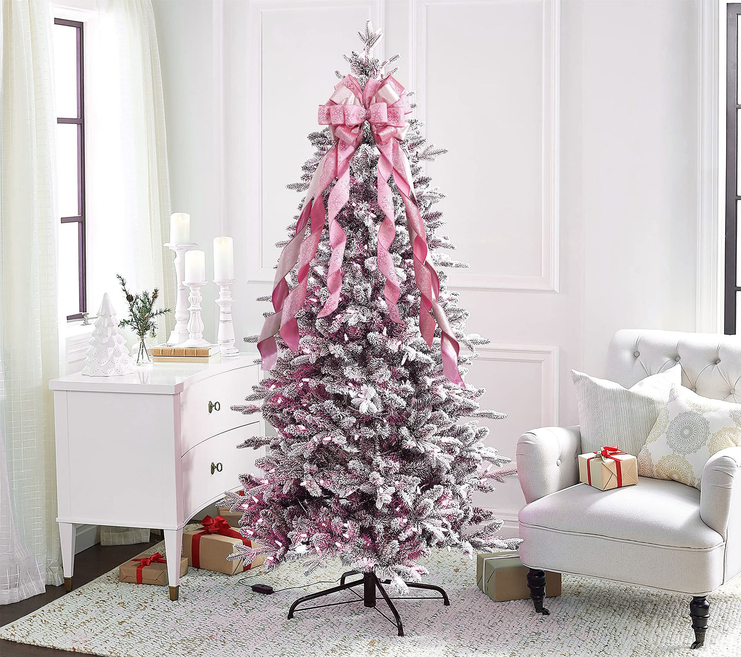 MEEDEE Pink Glitter Christmas Tree Topper - 12" Wide Velvet Bow for Christmas Tree (1 Pack)