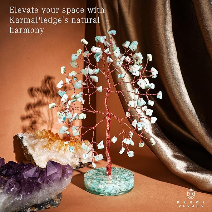 Crystal Tree for Home and Office Decor, Amazonite Chakra Healing Stones Handmade Feng Shui Bonsai Tree of Life for Positive Energy, Money, Good Luck, Christmas Decor, Birthday Gifts for Women, Mom