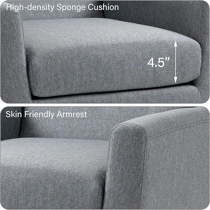 Accent Chair, Mid-Century Modern Fabric Chairs with Arms for Living Room, Comfy Upholstered Club Single Sofa Armchair for Bedroom Waiting Room with Solid Wood Frame (Fabric Grey, Set of 2)