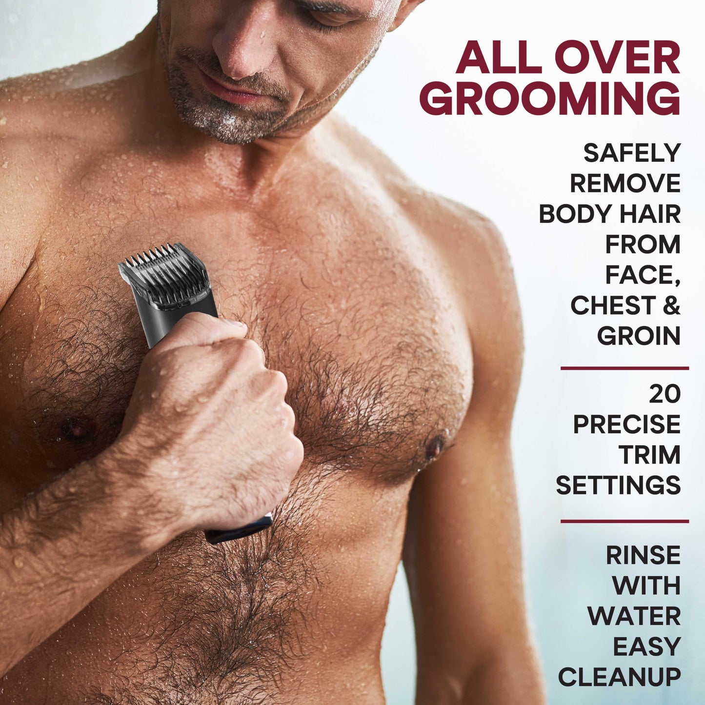 Bell+Howell Vacutrim Cordless Body Shaver for Men, Rechargeable Grooming Tool with 20 Trim Settings, Integrated Vacuum System - Black, 7.5", As Seen On TV