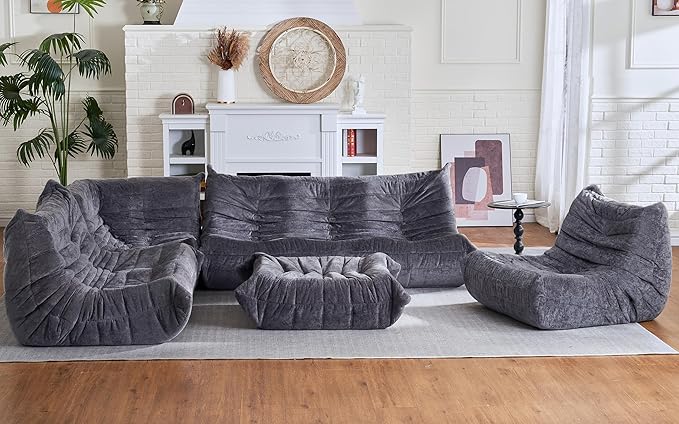 HABUTWAY Bean Bag Chair, Giant Bean Bag Chairs for Adults, Fireside Chair, Lazy Large Floor Bean Bag Sofa for Living Room, Bedroom, Dorm, Office (Grey)