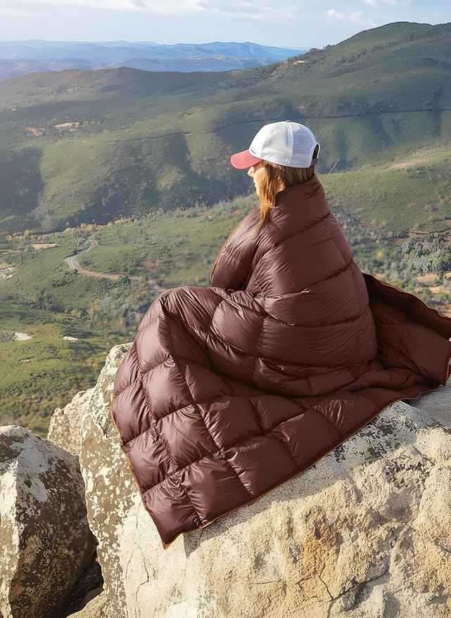 Get Out Gear Down Camping Blanket - Puffy, Packable, Lightweight and Warm | Ideal for Outdoors, Travel, Stadium, Festivals, Beach, Hammock | 650 Fill Power Water-Resistant Backpacking Quilt