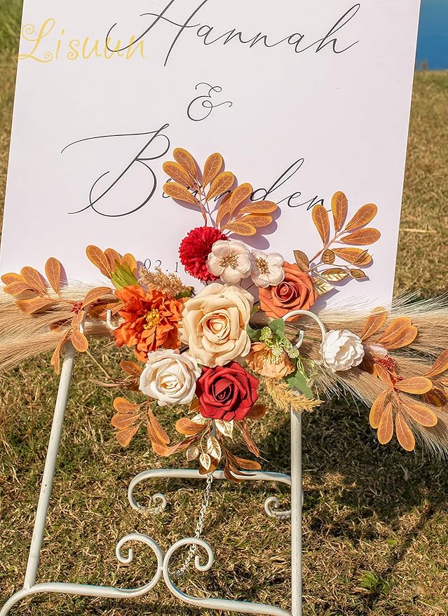 Wedding Arch Flowers, Artificial Floral Decor for Wedding Ceremony & Reception, Standard Size Large Flower Swag Set for Backdrop & Welcome Sign, Pack of 2 (Autumn Chrysanthemum Pampas)