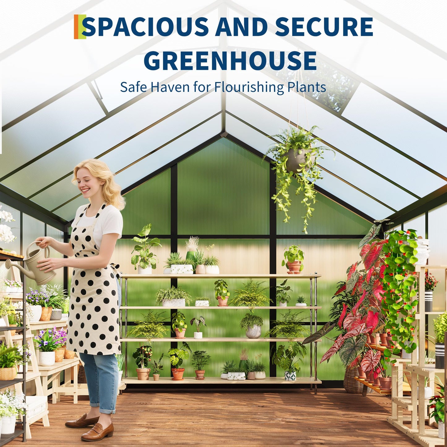 6 X 8 FT Greenhouse, Outdoor Greenhouses, Polycarbonate Panels with Aluminum Frame, Adjustable Roof Vent and Lockable Door, Green Houses for Outside Backyard, Garden, Patio