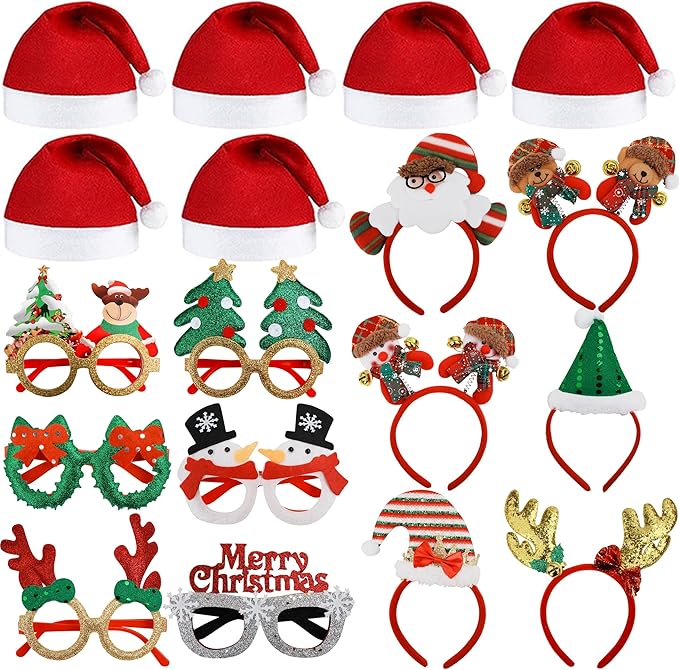 HLQHXWHZT 18PCS Christmas Glasses and Holiday Headbands Adult Set Christmas Photo Booth Props Party Decoration Accessories...