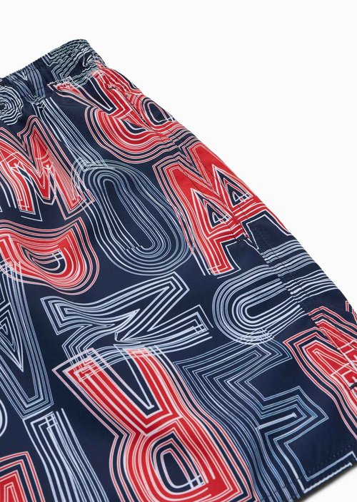 Emporio Armani Men's Macro Logo Swim Boxer, Navy/Rosso/Bianco, 56