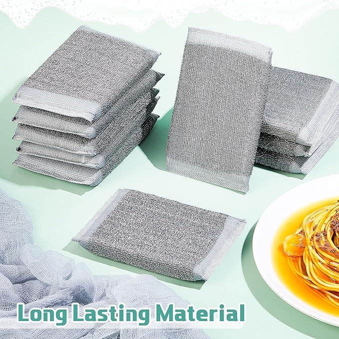 Thyle 8 Pack Steel Scrub Sponges for Dishes Non Scratch Scouring Multi Use Metal Scrubber Heavy Duty Dish Wash Kitchen Sponge for Pot Dish Washing Hard Surface Cleaning (Gray)