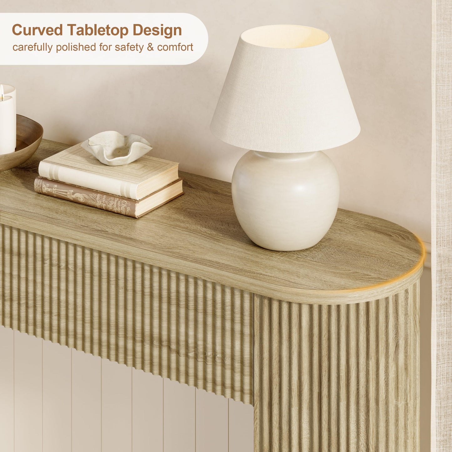 MECHYIN 47" Console Table, Fluted Sofa Table with Sturdy Construction, Small Curved Entryway Table for Entrance, Behind The Couch, Hallway, Living Room, Foyer