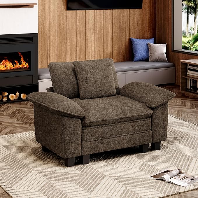 MIXPATIO 53.5" Cloud Modular Sectional Single Sofa, Deep Seat Armchair with Plush Chenille & Removable Arms for Living Room, Taupe