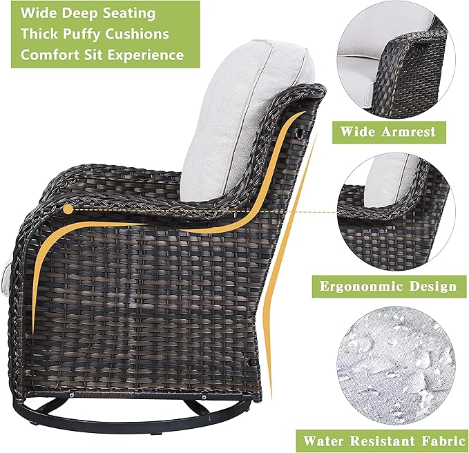 Rilyson Wicker Patio Furniture Set - 6 Piece Rattan Outdoor Sectional Conversation Sets with 2 Swivel Rocking Chairs,2 Ottomans,1 Sofa and 1 Coffee Table for Porch Deck Garden(Brown/Beige)