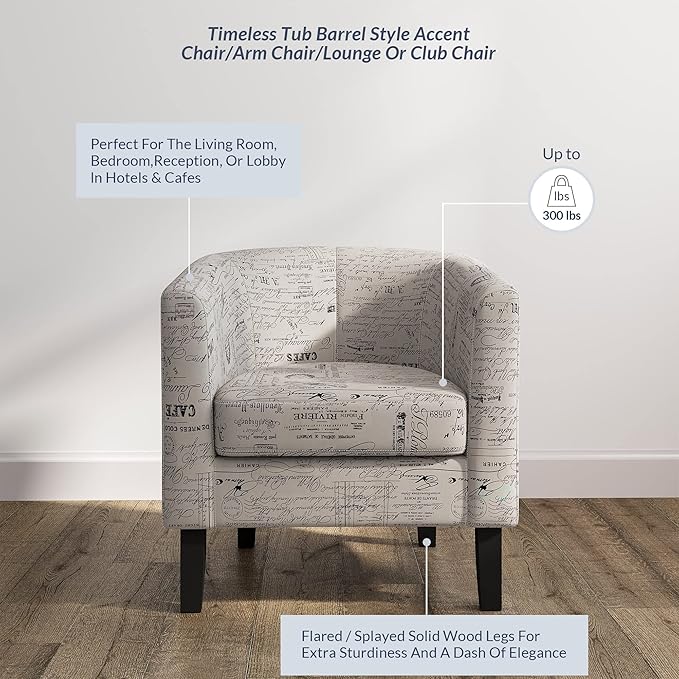 BELLEZE Accent Barrel Chair Set of 2, Linen Round Chair Club Tub Sofa Corner Chair with Flared Legs and Cozy Soft Padding for Living Room Bedroom Waiting Room - Black & Beige