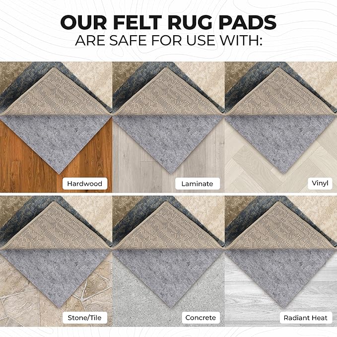 Superior Indoor Area Rug Pad, Non-Slip, Non-Skid, Floor Protector, Hardwood and Tile Floor Padding, Furniture Protector Pad, Carpet Gripper Mat, Felt and Rubber Rug Grip, Lima Collection, 2' 7" x 8'