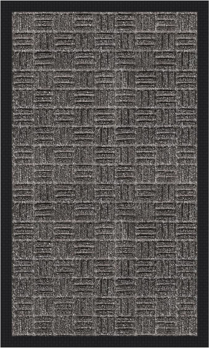 Sweet Home Stores Indoor/Outdoor Rug Ribbed Waterproof Design Multi-Purpose Rubber Mat, Perfect for Kitchens, Entryways, Living Rooms, Office, 18" x 30", Charcoal