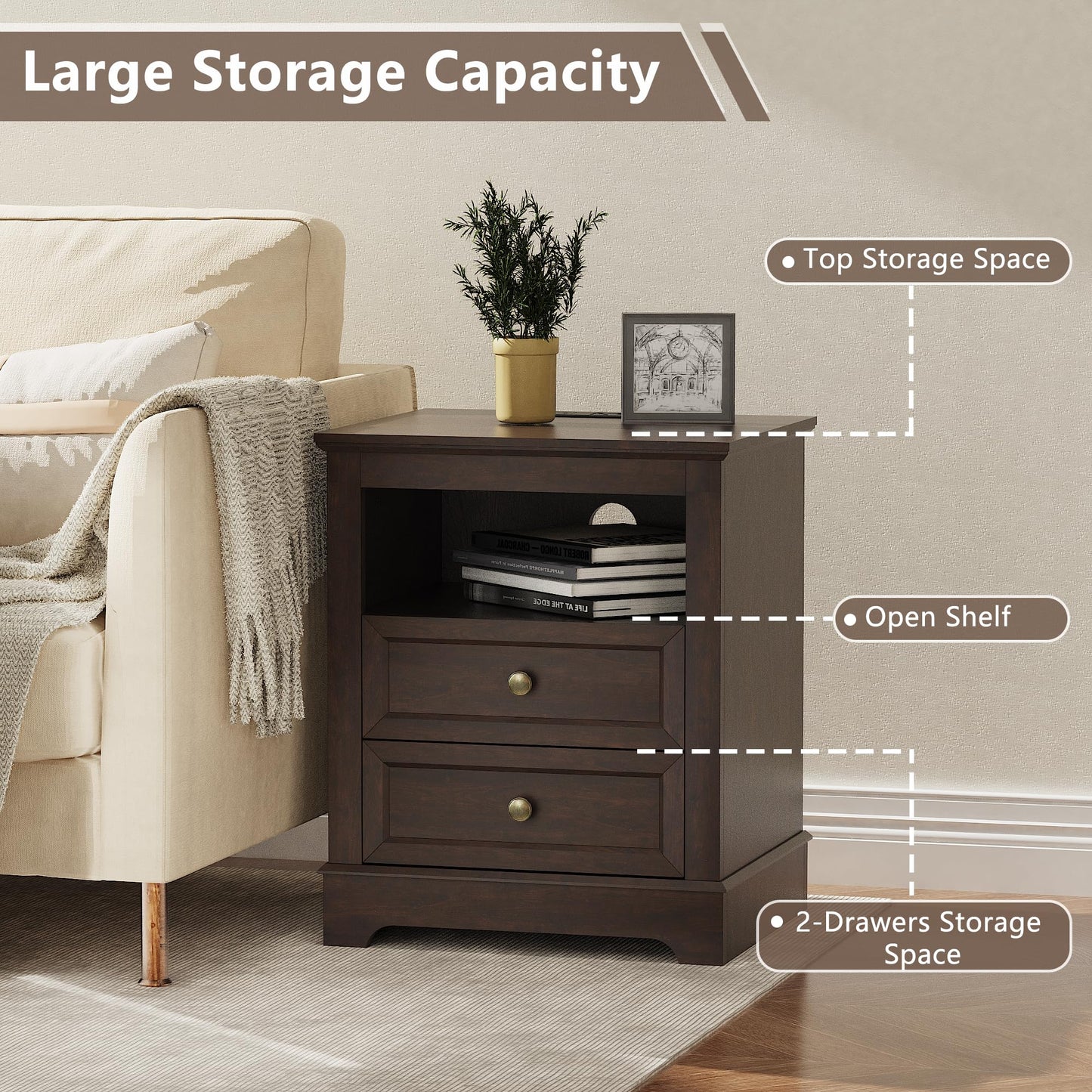 KIGOTY Dressers Bedroom Set of 3, 3 Piece Farmhouse Dresser Set, 9 Drawer Dresser and Nightstand Set of 2 with Charging Station, Bedroom Furniture Set (Brown, 9 Drawer+Nightstand)