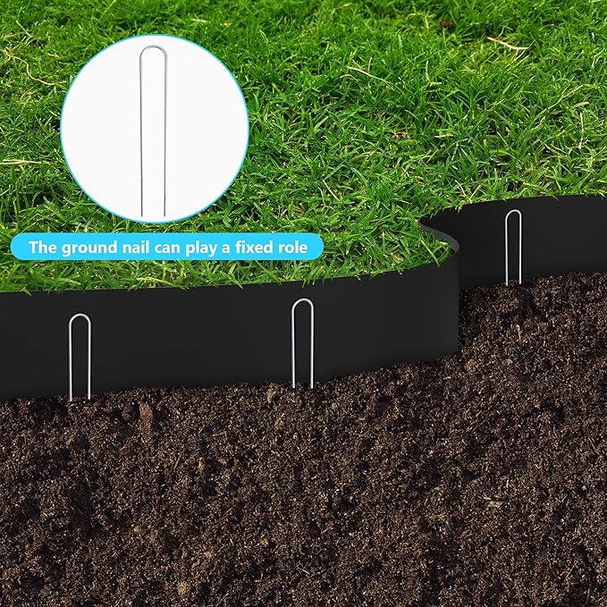 Watayo 50 FT Grass Barrier Landscape Edging Coil - 5 inch Depth Terrace Board Edging - Flexible Garden Bed Weed Barrier for Lawn Area Driveway Path Sidewalk