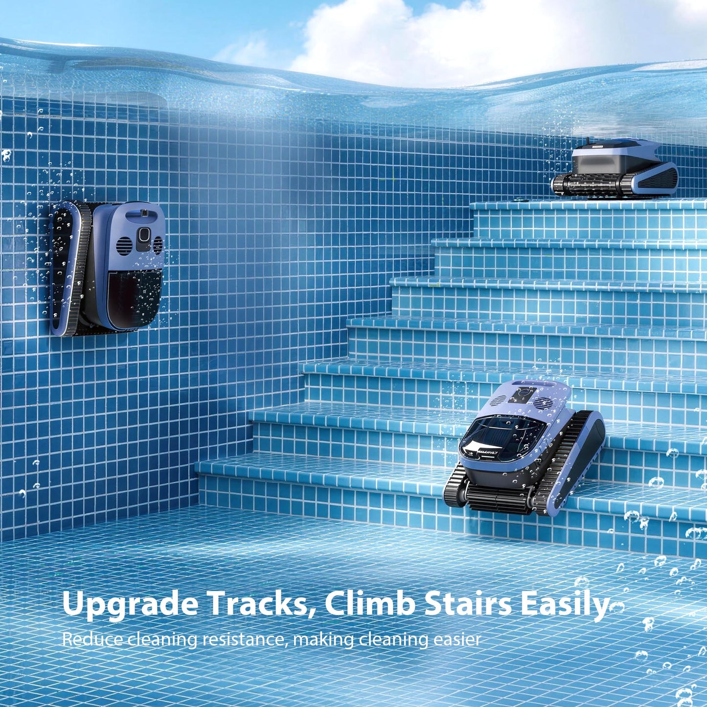 Sat40 Sonar Navigation Pool Vacuum for Inground Above Ground Pools, Climb Stairs Pool Cleaner with 4 Modes, Powerful Suction, Self-Parking, Wall&Waterline Cleaning Pool Robot, Clean Up to 2150 Sq.Ft