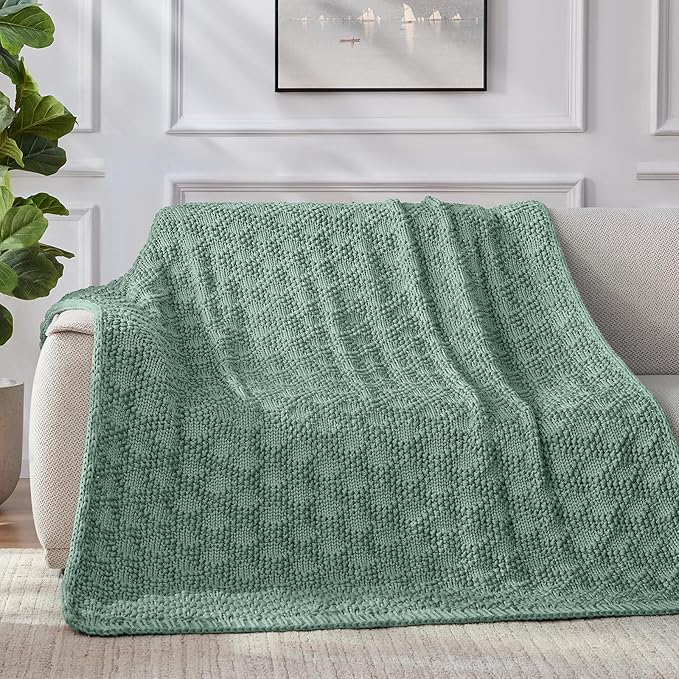 Knitted Weighted Blanket for Adult, Chunky Knit Weighted Throw for Sleep 36"*48" 3lbs, Cooling Breathable Heavy Blanket Machine Washable Blanket for Room Decor(HazeGreen)