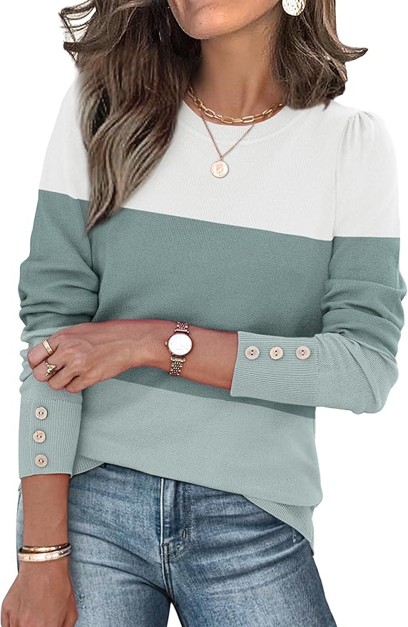Womens Sweaters Fall Fashion 2025 Long Sleeve Button Cuff Soft Knit Pullover Trendy Tops Dressy Casual Blouses