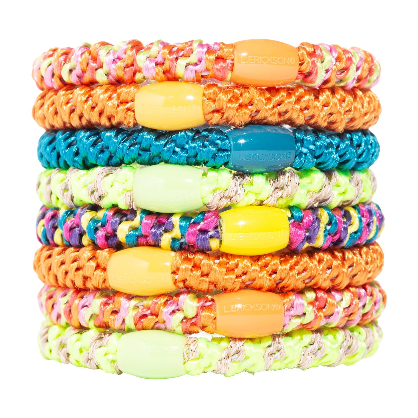 Neon Hair Ties for Thick Hair, Grab & Go Ponytail Holders, 8 Pack, Monkey Business, Thick No-Crease Bands with Strong Hold, Dama