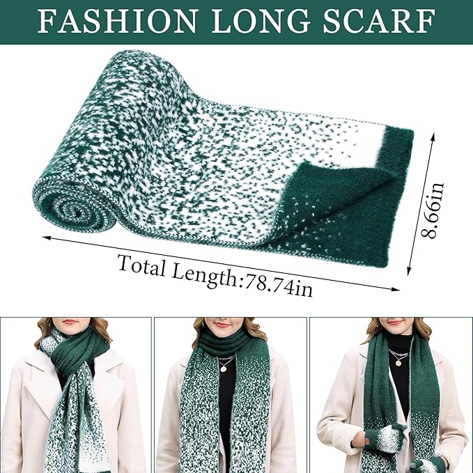 Womens Winter Knit Beanie Hats and Touchscreen Gloves Long Scarf Set with Warm Fleece Lined Skull Caps Scarves for Women