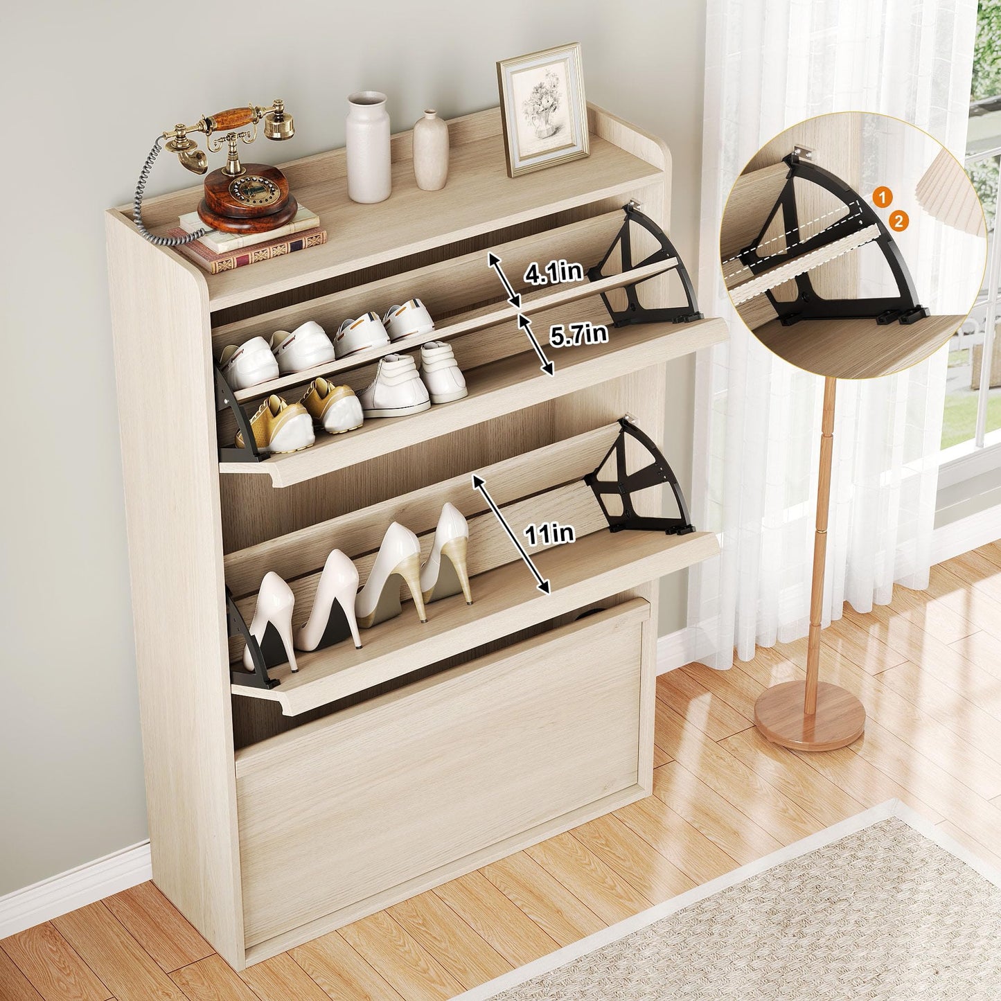GarveeHome Shoe Cabinet with 3 Flip Drawers, Wooden Shoe Organizer with Adjustable Shelf, Shoe Storage for Entryway, Hidden Shoe Cabinet for Hallway, Living Room, Natural Oak
