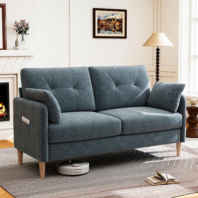 Hanherry Loveseat Sofa, 64.6" Small Couch for Living Room, Comfy Chenille Fabric Love Seat for Bedroom with Throw Pillow,Removable Cushion Cover,Couches for Small Space,Apartment,Dorm