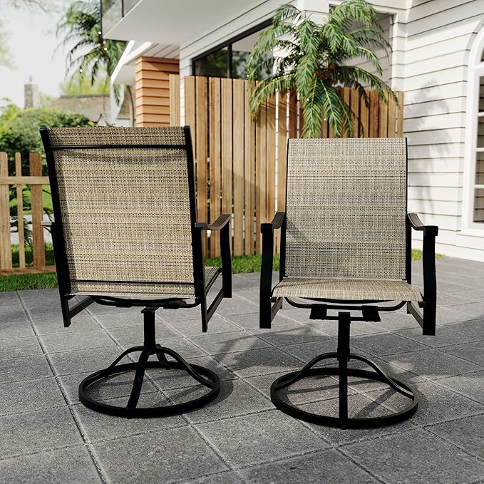 Outdoor Swivel Dining Chairs with Textilene Breathable Back, Swivel Patio Dining Chairs Set of 4, SwivelPatio SlingChairs Set for Poolside Lawn Garde