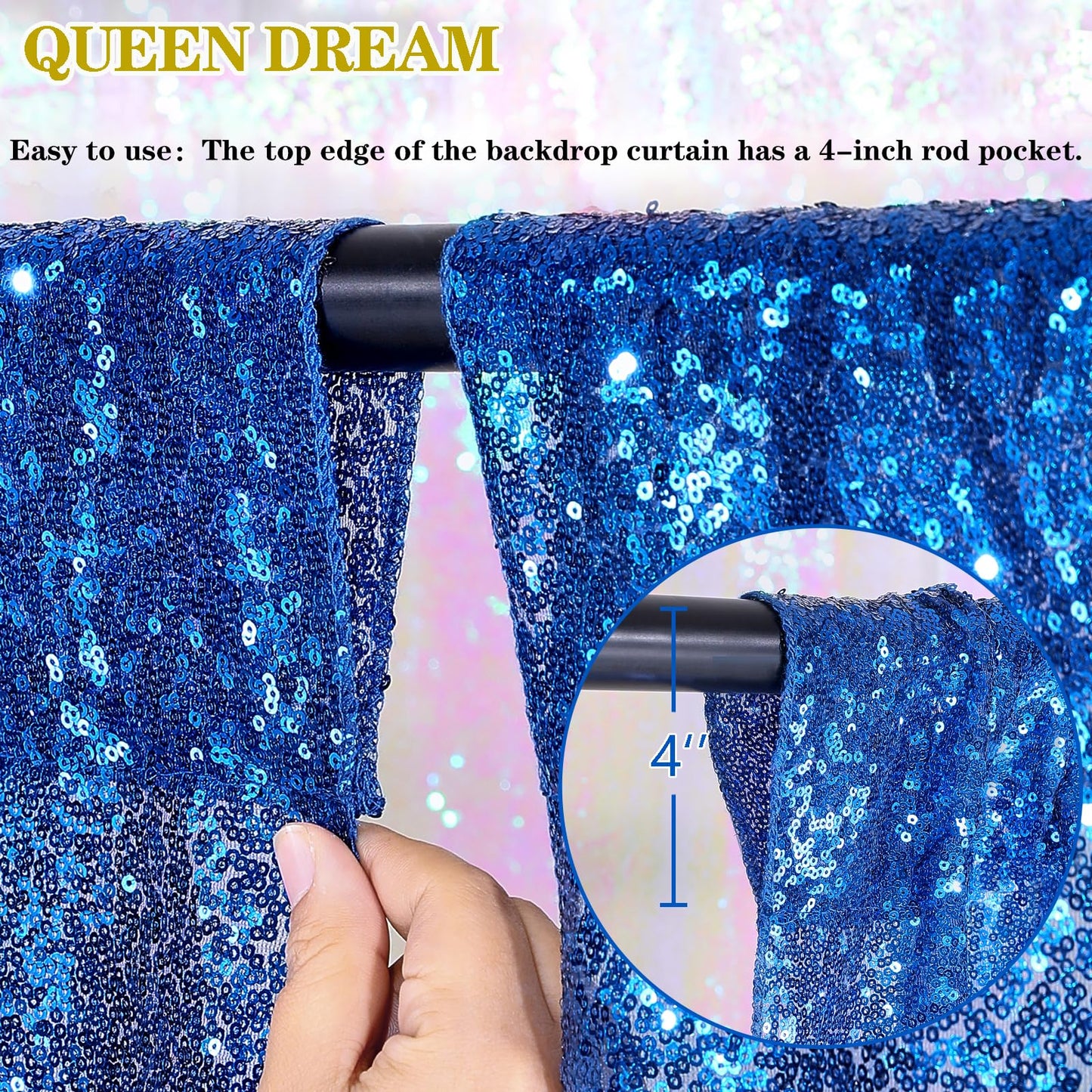 Royal Blue Backdrop Curtain Panels 2 Pieces 2ftx8ft Sequin Party Background for Birthdays Independence Day Theme Decorations