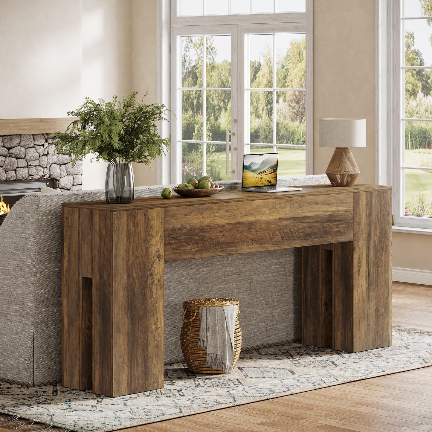 Tribesigns 71-Inch Long Console Table for Entryway, Farmhouse Sofa Console Behind Couch, Entry Table for Hallway, Foyer, Living Room, Brown