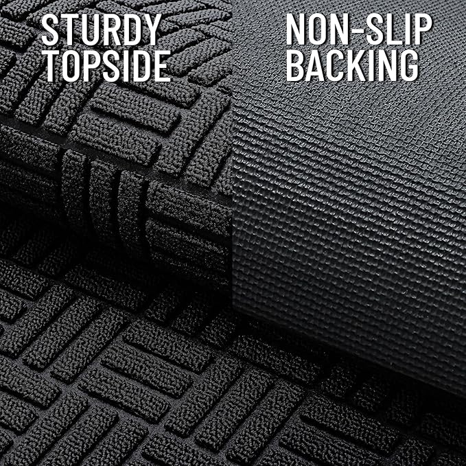 OLANLY Front Door Mat Outside Entrance 59x34, Absorbent, Heavy Duty Sturdy Natural Rubber Doormat Indoor Outdoor, Stain and Fade Resistant, Non-Slip Backing Low Profile Floor Mat for Entryway, Black