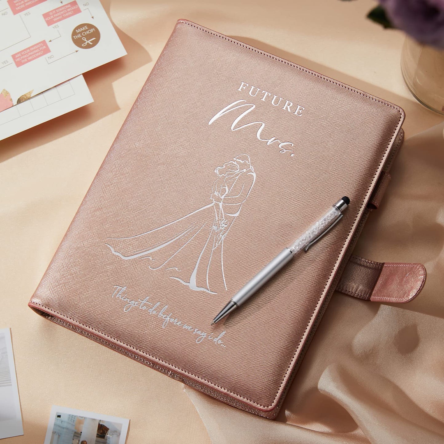 AW BRIDAL Best Engagement Gifts for Fiance Her Wedding Gifts For Bride To Be∣ Future Mrs Leather Wedding Planning Book And Organizer Engagement Journal Notebook Budget Binder, 140 Pages, Rose Gold