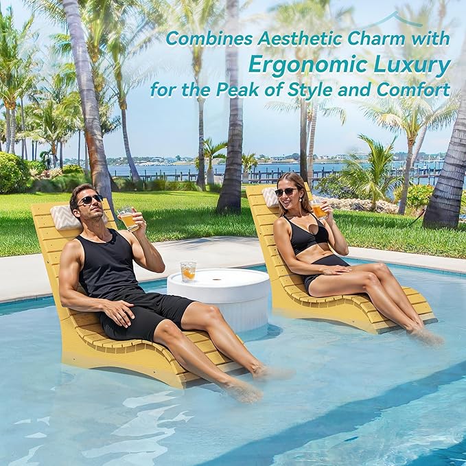 Homenjoy HDPS Pool Lounge Chairs Set of 2, Use in Pools Lounge Chairs up to 10-Inches of Water, Chaise Chairs with Headrest, Lounge Chair Outdoor, Fade-Resistant Pool Lounger for Deck