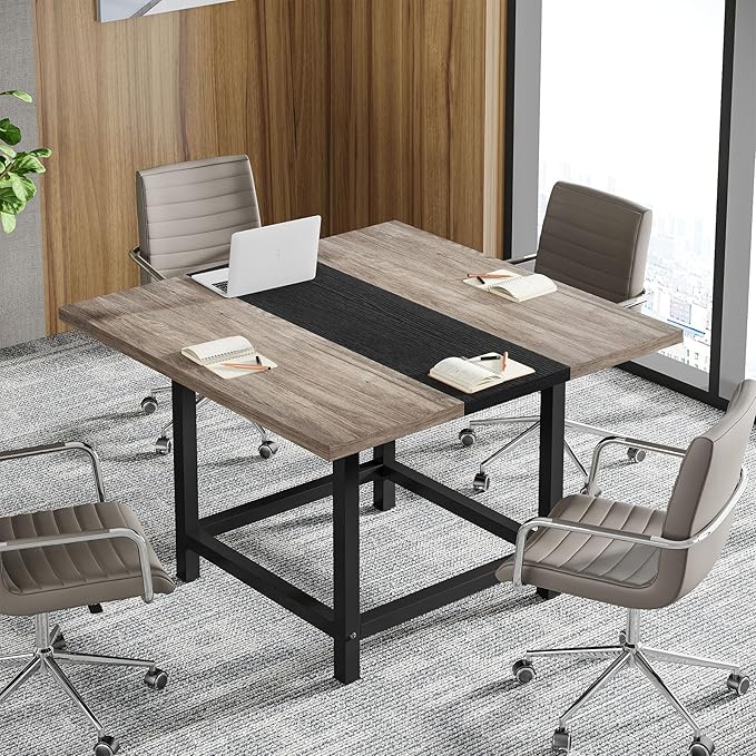 Tribesigns Square 4 People Conference Room Table, Gray 39.4L X 39.4W X 29.52H Inches Small Meeting Room Table for Home Office, (Chair not Included)