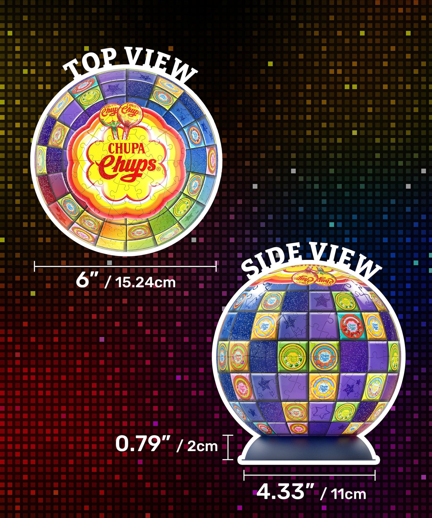 Chupa Chups X PieceRelax 3D Puzzle Ball 6-inch 240 Pieces - Timeless Memories - Chupa Disco Unique Gift & Home Décor with Curved Plastic Puzzle Pieces [A3905]