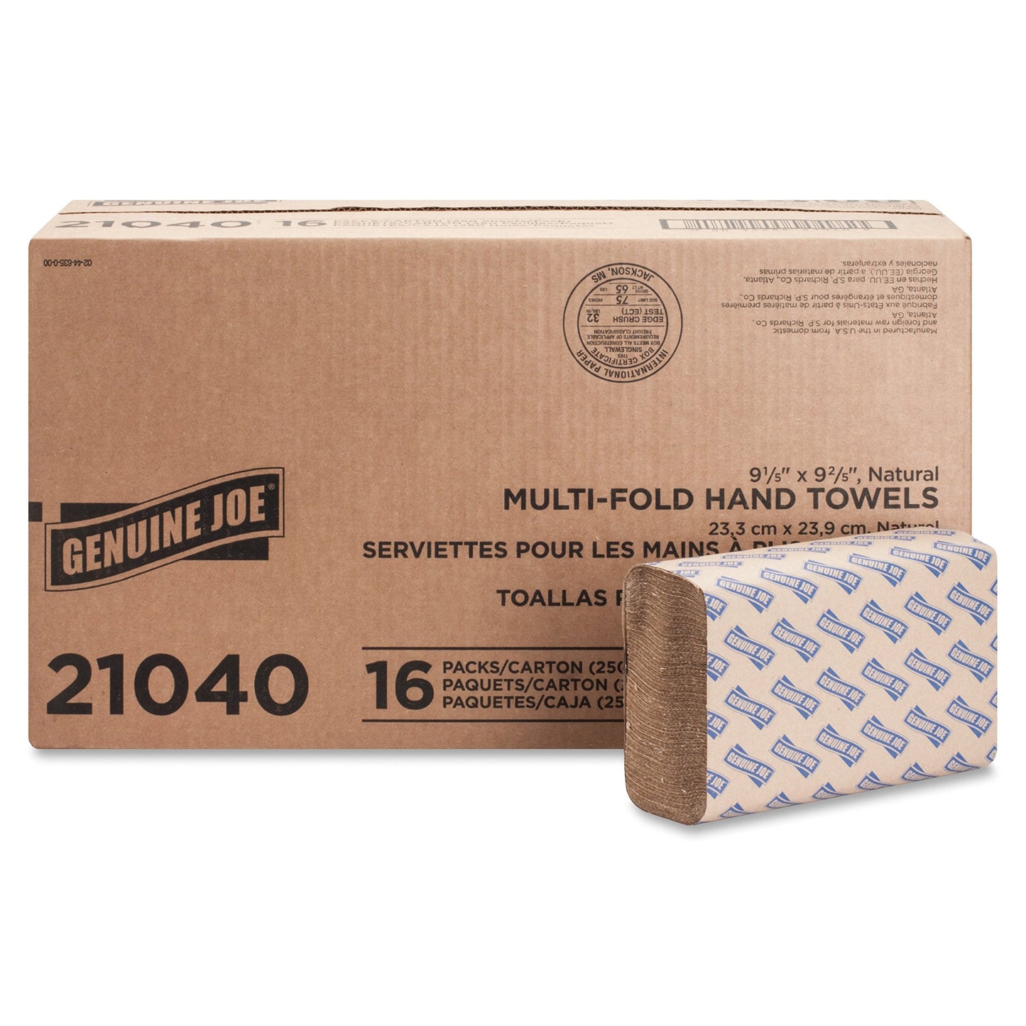 Genuine Joe GJO21040 Multifold Natural Towels (16 Packs, 250 per pack)